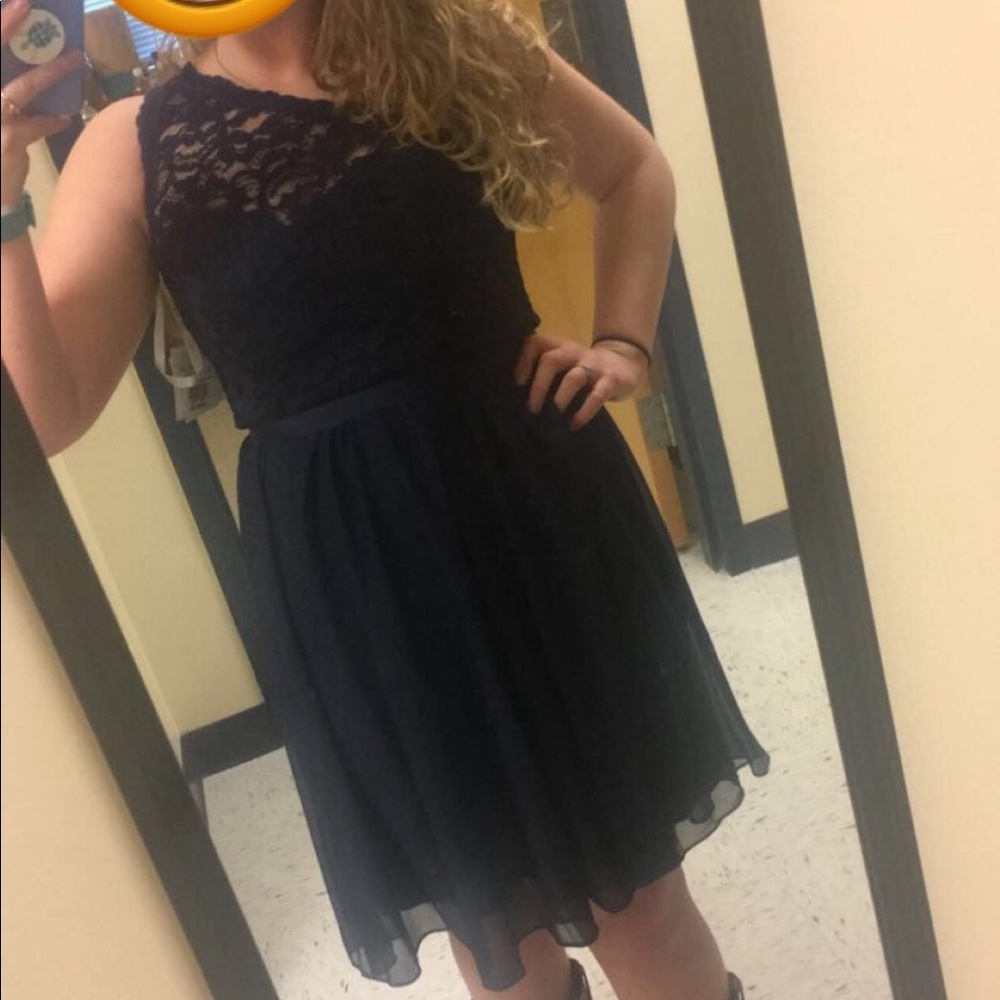 Short Navy/Marine One Shoulder Lace Bridesmaid